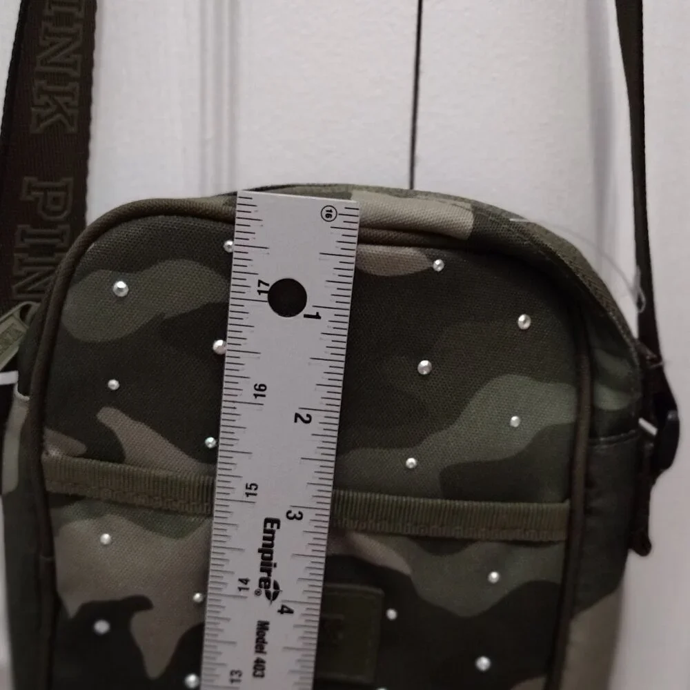 PINK Victoria’s Secret Camo Rhinestone Crossbody Bag Green Studded Mini Purse - Picture 6 of 10